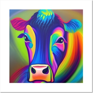Rainbow Cow Painting Posters and Art